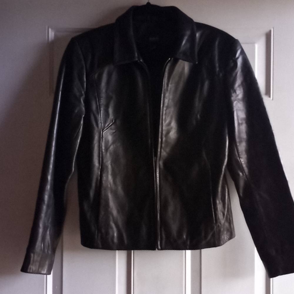 Womens black leather coat